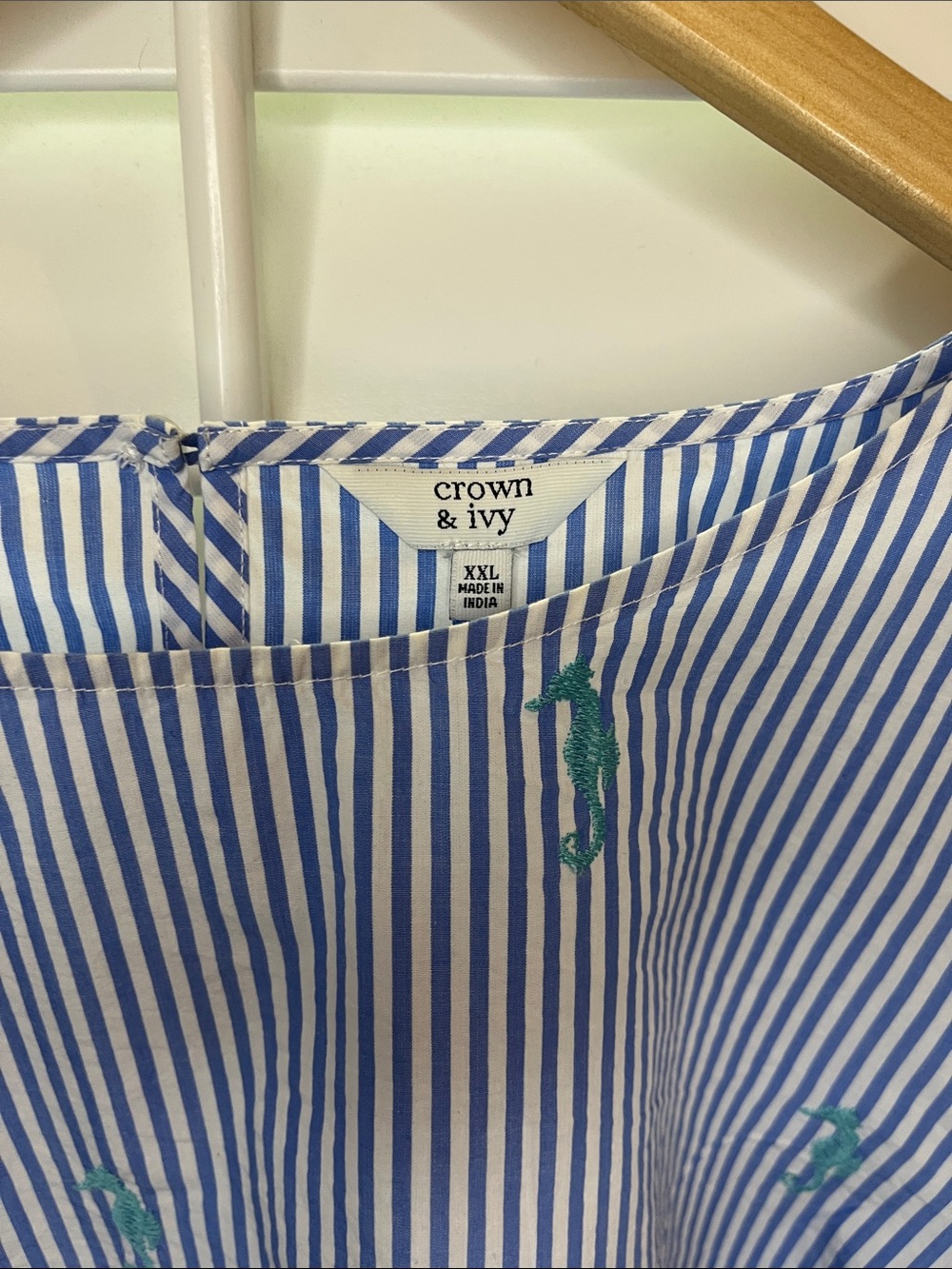 crown & ivy Blue and Teal Striped Bell-Sleeve Blouse XXL - Picture 2 of 7